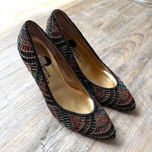 Santa Barbara Beaded Heels Size 7.5 Unique Statement Shoes Art Nouveau Vintage